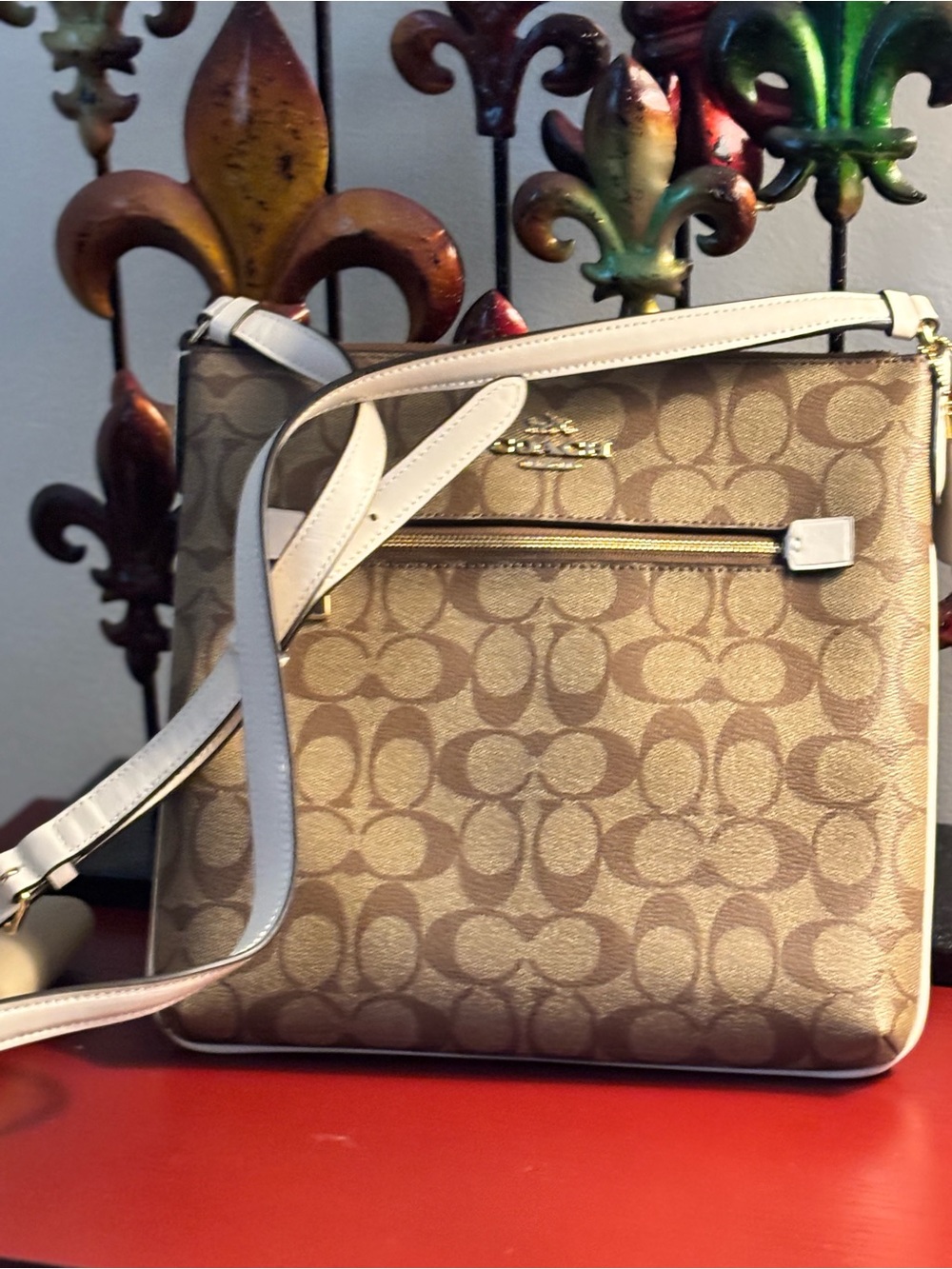 Never used new  Brown Signature Crossbody with Cream Trim mini Rowan immaculate